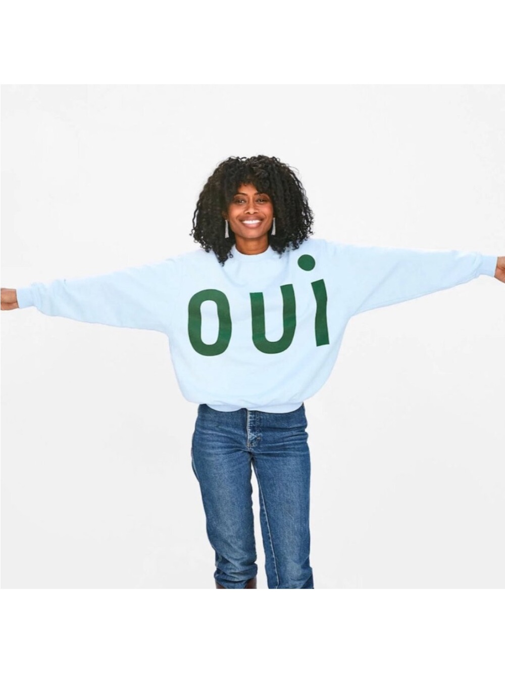 Clare V. Oversized OUI Sweatshirt Light Blue Size Medium